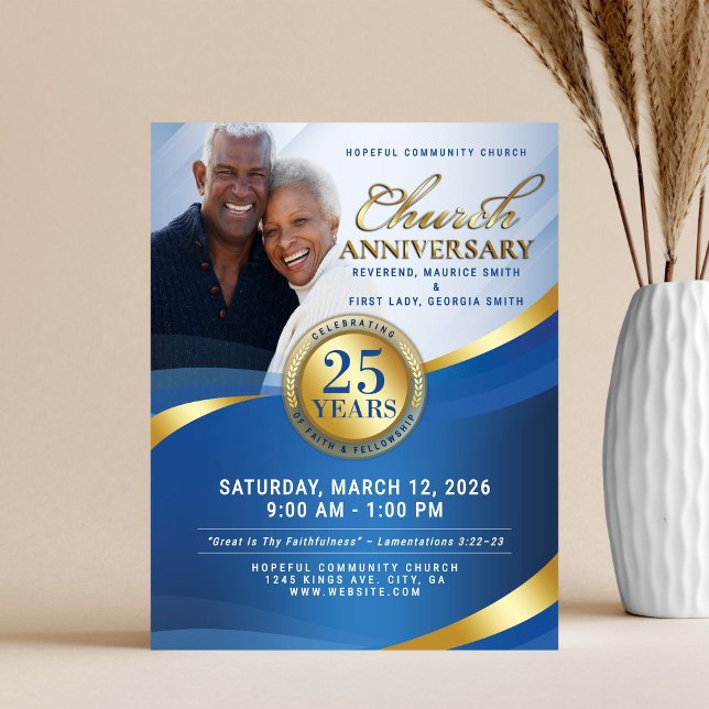 Sky Blue & Gold Church Anniversary Flyer (Von Creator hochgeladen)