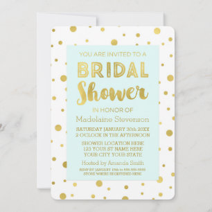 Sky Blue Gold Confetti Bridal Dusche Einladungen