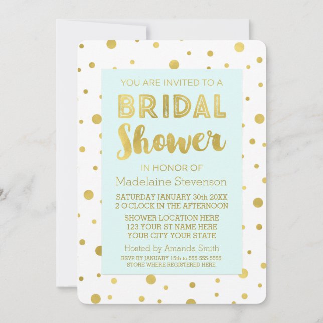 Sky Blue Gold Confetti Bridal Einladungen (Rückseite)