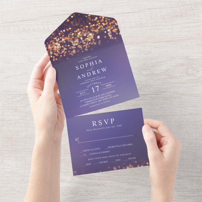 Sky Blue & Gold - Einladung für eine Hochzeit (Abreißen)