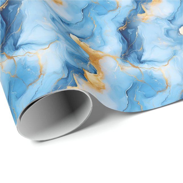 Sky Blue & Gold Marble Geschenkpapier (Rolleneckpunkt)