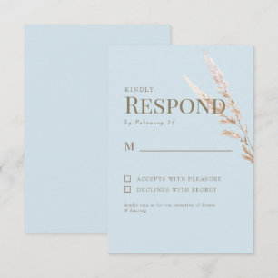 Sky Blue Gold Text Boho Wedding RSVP Karte