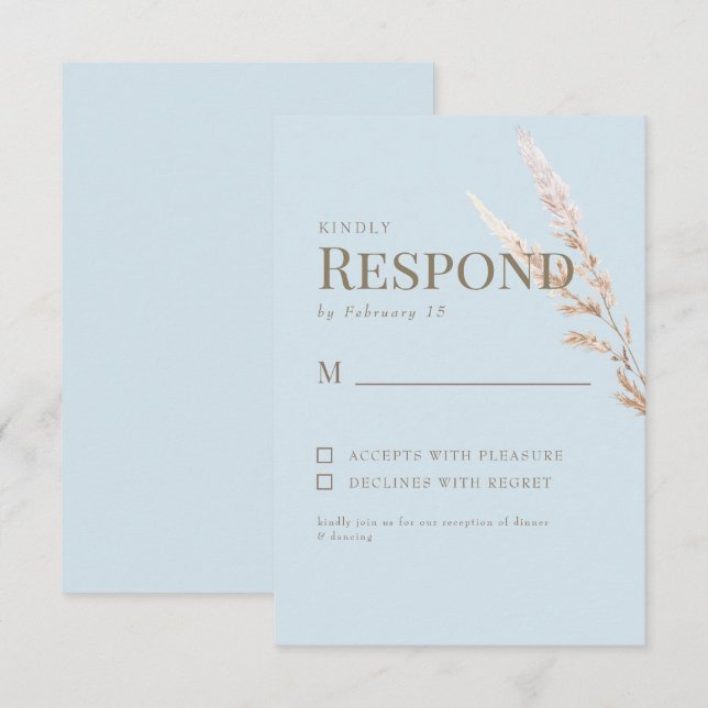 Sky Blue Gold Text Boho Wedding RSVP Karte (Vorne/Hinten)