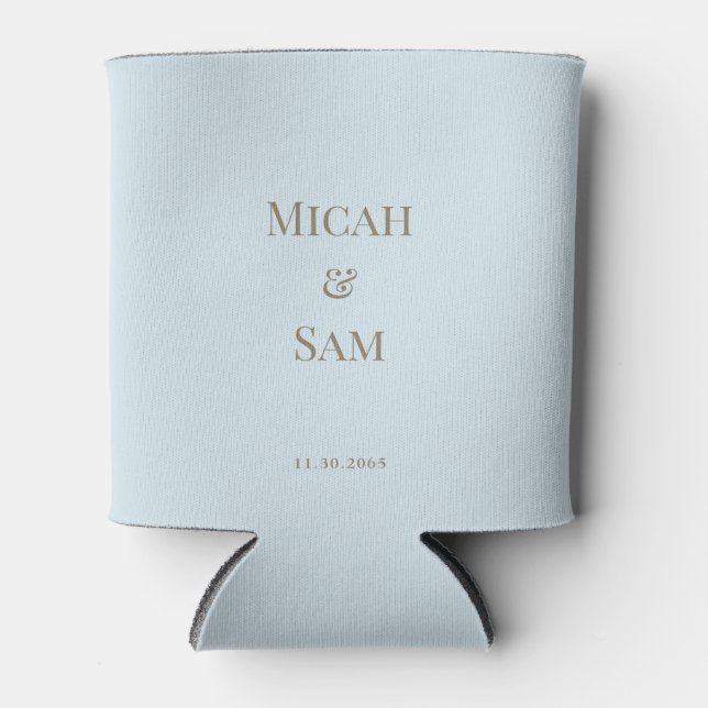 Sky Blue Gold Text Namen & Date Wedding kann kühle Dosenkühler (Vorderseite)