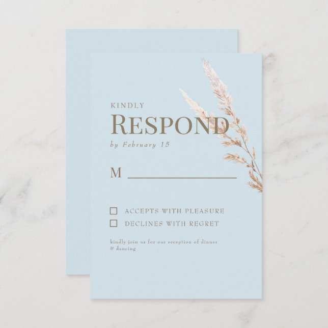 Sky Blue Gold Texte Boho Wedding RSVP (Devant / Derrière)