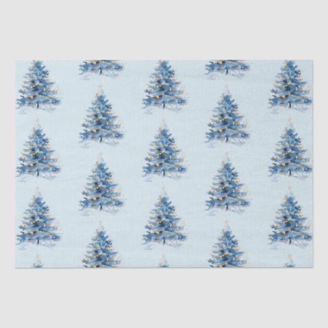 Sky Blue Gold Weihnachtsbaumen Seidenpapier (Vorderseite)