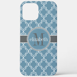 Sky Blue Grey White Marokcan Quatrefoil Monogramm Case-Mate iPhone Hülle