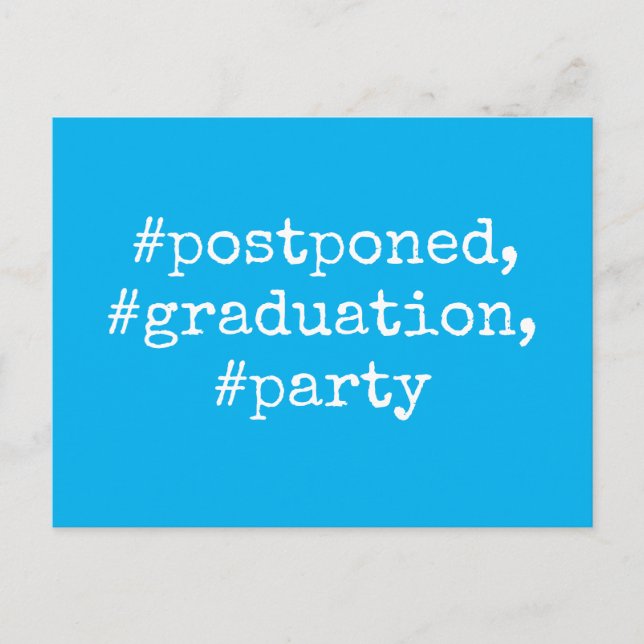 Sky Blue Hashtag Zurückgestellt Graduierungspartei Postkarte (Vorderseite)
