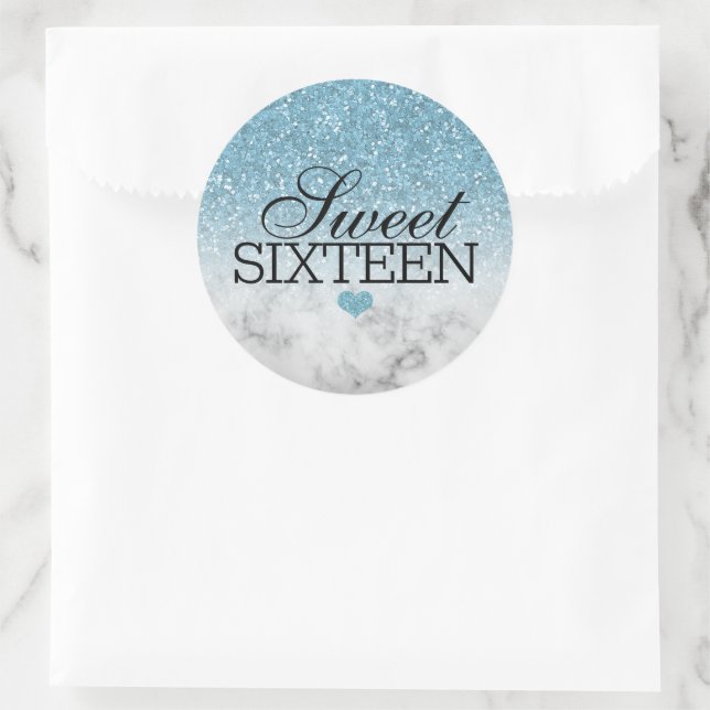 Sky Blue Imitats Glitzer/Marmorsüß 16 Runder Aufkleber (Tasche)