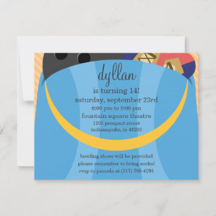 Sky Blue in Bag Bowling Birthday Party Einladung