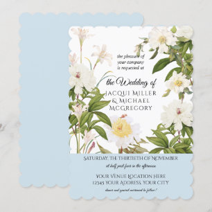 Sky Blue Ivory Rose Peony w Leaf Foliage Hochzeit Einladung