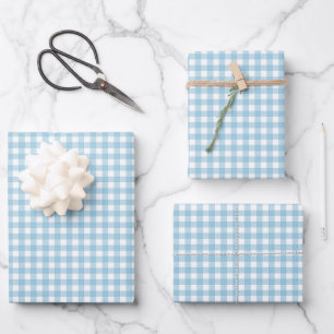 Sky Blue Kariert Geschenkpapier Set
