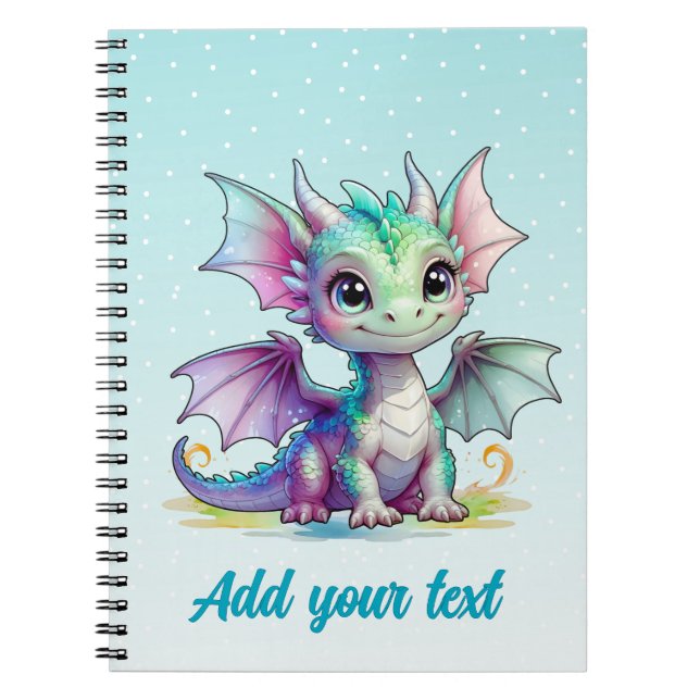 Sky Blue Magic Dragon - Personalisiertes Notebook Notizblock (Vorderseite)