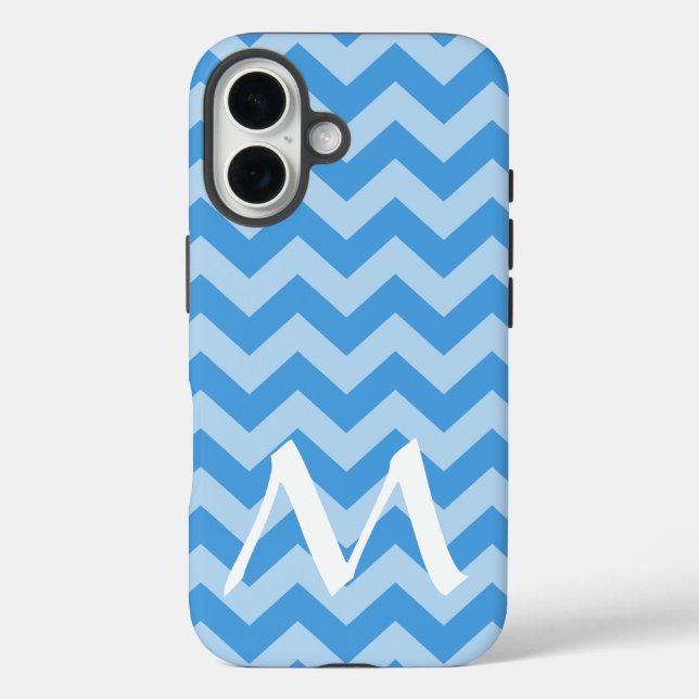 Sky Blue Marokcan Moods Chevrons mit Monogram iPhone 16 Hülle (Rückseite)