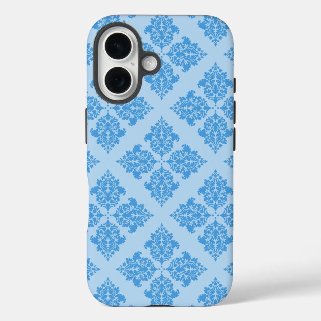 Sky Blue marokkanischer Damask iPhone 16 Hülle (Rückseite)
