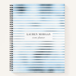 Sky Blue Metallic Stripes Monogram Notebook Notizbuch