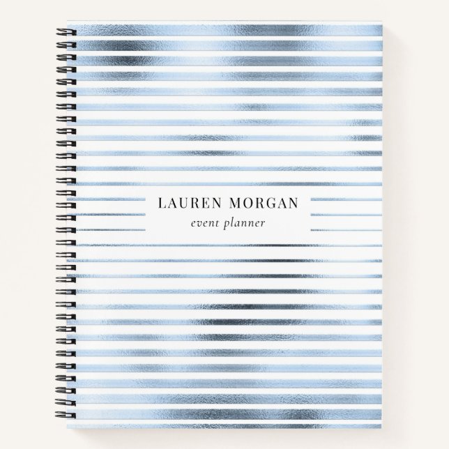Sky Blue Metallic Stripes Monogram Notebook Notizbuch (Vorderseite)