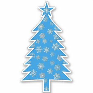 Sky Blue mit Snowflakes Weihnachtsbaum Sticker