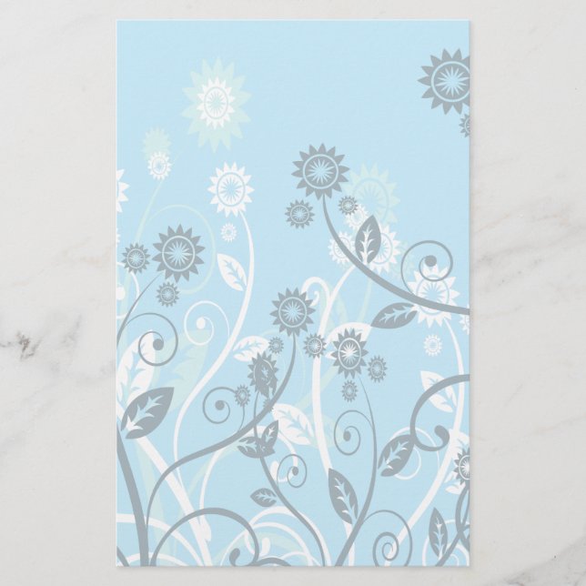 Sky Blue Modern Floral Briefpapier (Vorderseite)