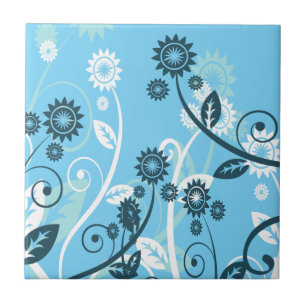 Sky Blue Modern Floral Fliese