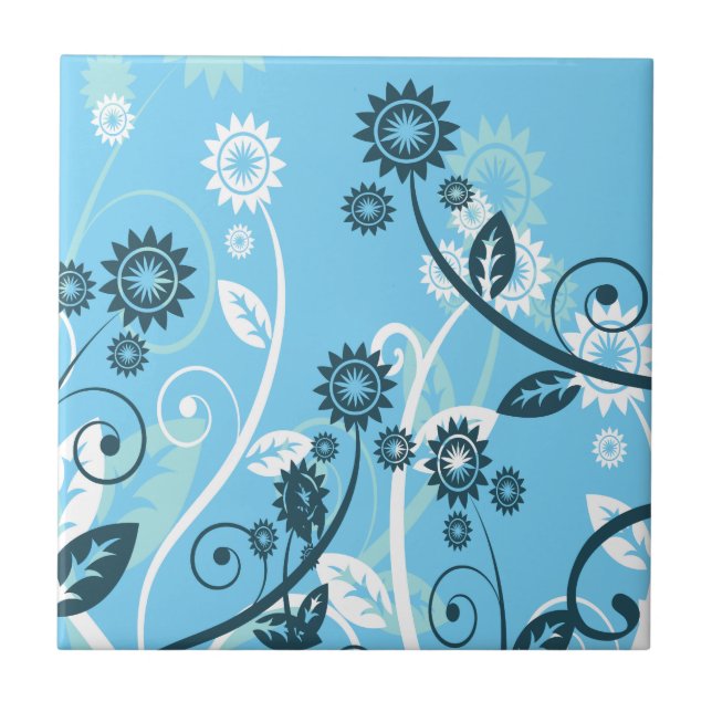 Sky Blue Modern Floral Fliese (Vorderseite)
