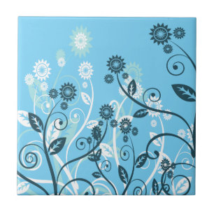Sky Blue Modern Floral Fliese