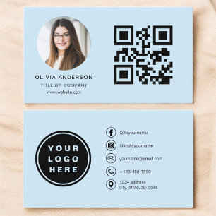 Sky Blue Modern Minimalistisches Foto mit QR-Code Visitenkarte