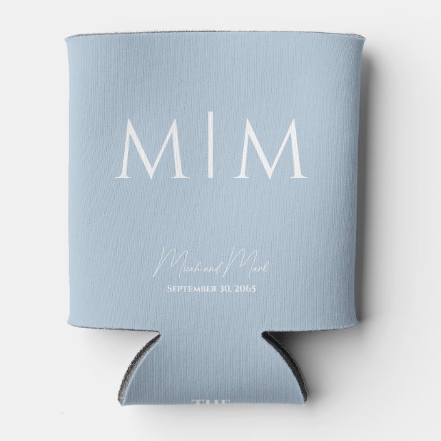 Sky Blue Monogram Script Names Wedding Can Cooler Dosenkühler (Vorderseite)