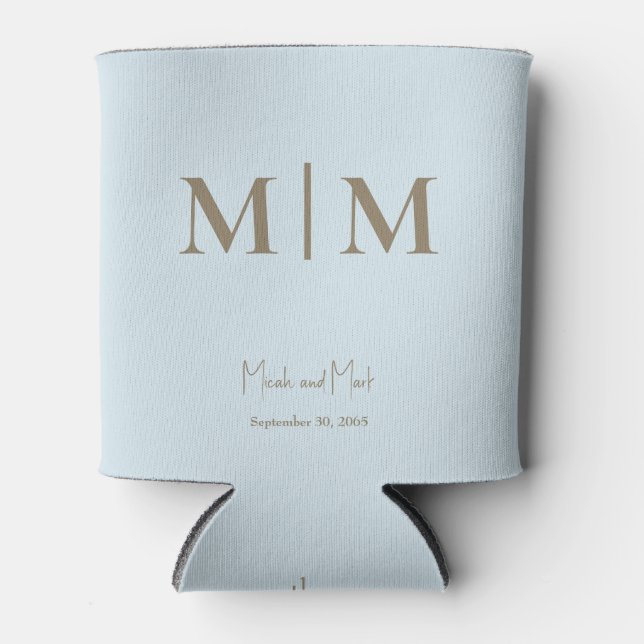 Sky Blue Monogram und Names Wedding Can Cooler Dosenkühler (Vorderseite)