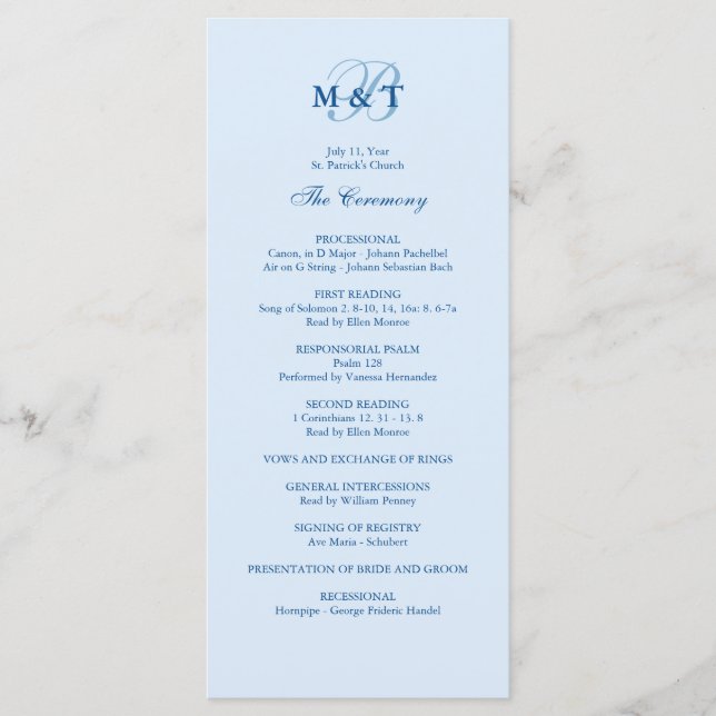 Sky Blue Monogram Wedding Program Programm (Vorderseite)