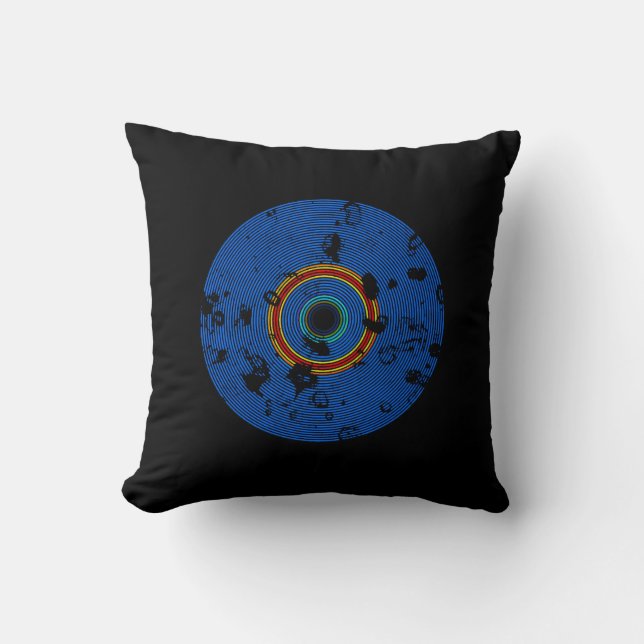 Sky Blue Multicolor Vinyl Disk Texture Muster Kissen (Vorderseite)