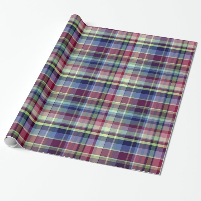 Sky Blue Navy Burgundy Pistach Preppy Madras Karie Geschenkpapier (Ungerollt)