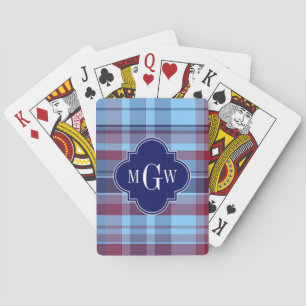 Sky Blue Navy Burgundy Preppy Madras Monogram Spielkarten