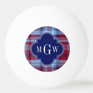 Sky Blue Navy Burgundy Preppy Madras Monogram Tischtennisball