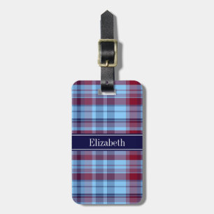 Sky Blue Navy Burgundy Preppy Madras N Monogram Gepäckanhänger