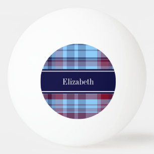 Sky Blue Navy Burgundy Preppy Madras N Monogram Tischtennisball