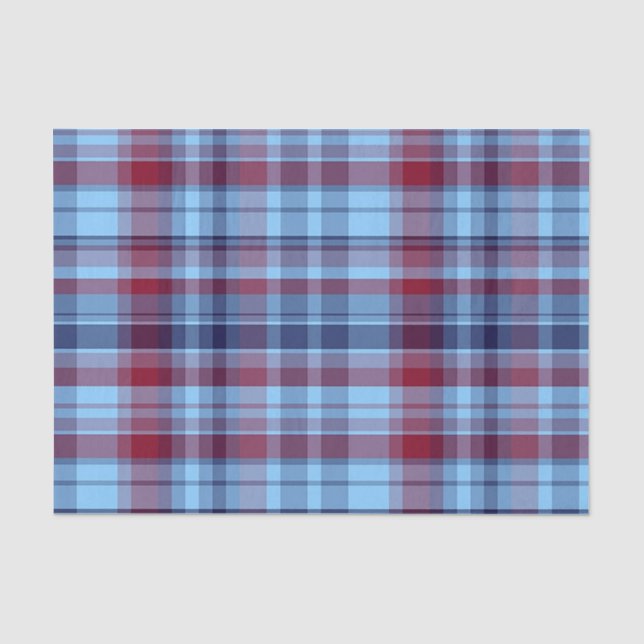 Sky Blue Navy Burgundy Preppy Madras Seidenpapier (Vorderseite)