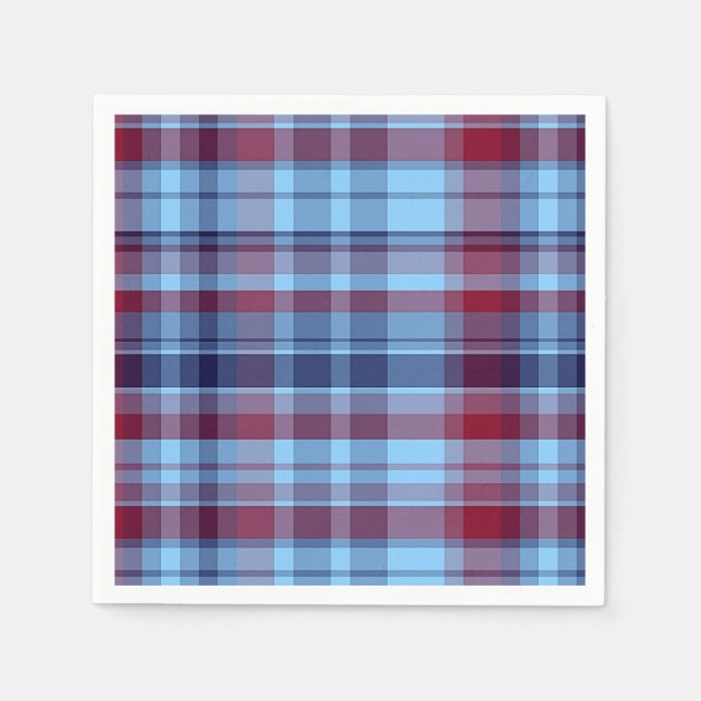 Sky Blue Navy Burgundy Preppy Madras Serviette (Vorderseite)