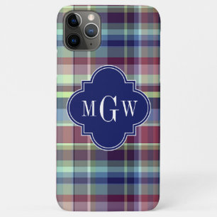 Sky Blue Navy Burgundy Wht Preppy Madras Monogram Case-Mate iPhone Hülle