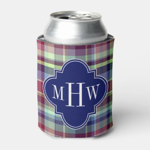 Sky Blue Navy Burgundy Wht Preppy Madras Monogram Dosenkühler