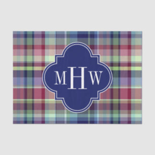 Sky Blue Navy Burgundy Wht Preppy Madras Monogram Seidenpapier