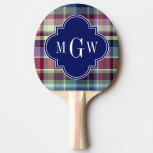 Sky Blue Navy Burgundy Wht Preppy Madras Monogram Tischtennis Schläger