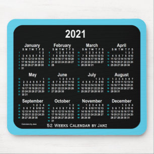 Sky Blue Neon 52 Weeks Calendar von Janz 2021 Mousepad