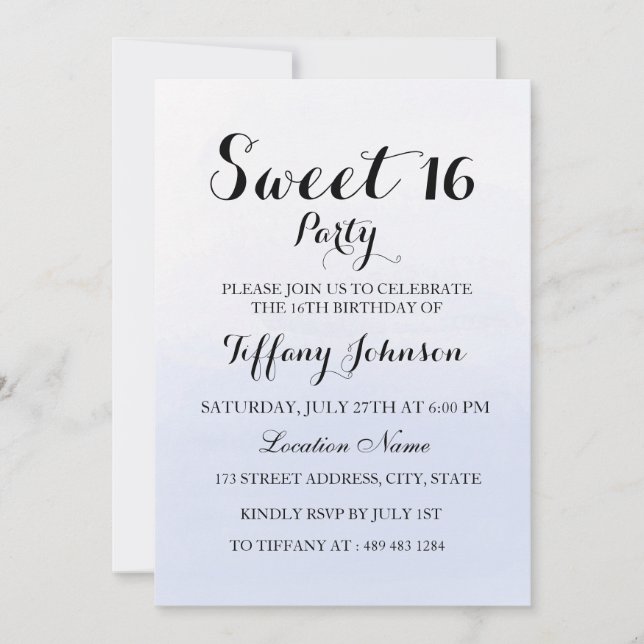Sky Blue Pastel Sweet 16 Party Invitation (Devant)