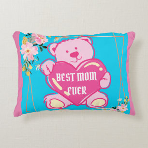 Sky Blue Pink Chic Teddy Bären Herz Blumendesign Dekokissen