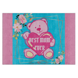 Sky Blue Pink Chic Teddy Bären Herz Blumendesign Schneidebrett