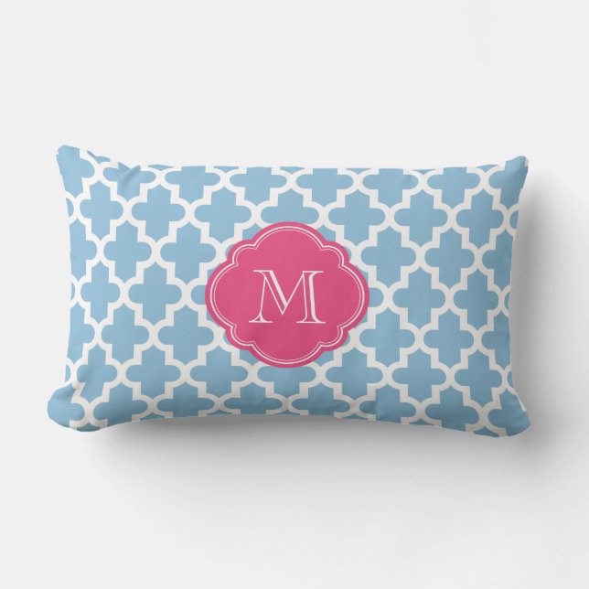 Sky Blue & Pink Modernes marokkanisches Muster Mon Lendenkissen (Vorderseite)