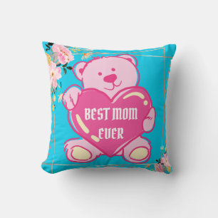 Sky Blue Pink Teddy Bären Herz Blumendesign Kissen