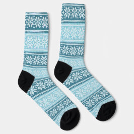 Sky Blue Poinsettia Blume Pattern Socken
