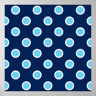 Sky Blue Polka Dots auf Navy Square Poster